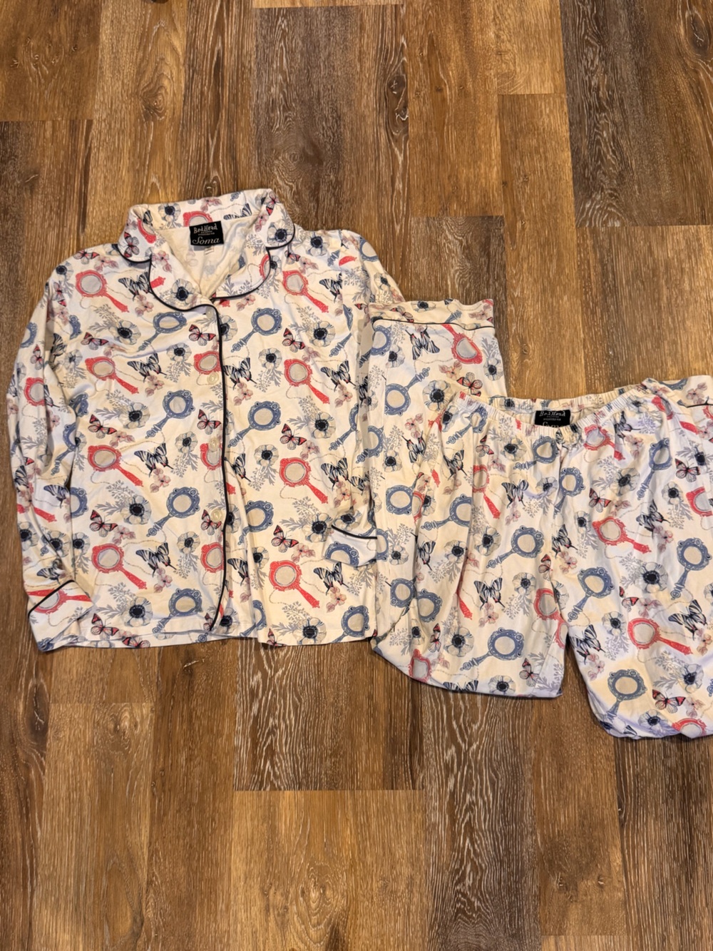 BedHead exclusively for Soma Pajama Set with Pink & Blue Vintage Inspired print
